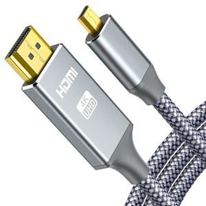 올드보이테크 4K 마이크로 HDMI-HDMI 남성 케이블 어댑터, 고프로 히어로용 4K@60Hz HDR 나일론 브레이드 코드, Zfc, RPI, A6000, A6300, 카메라, 비디오 캡처 카드, 그레이 10FT