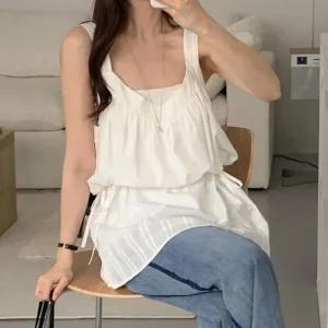 여자 투웨이 리본 루즈핏 힙커버 나시 블라우스_4