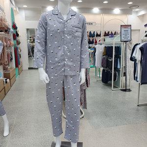 [비비안]물실크 잔체크 하트고양이 캐릭터 남자파자마 MP8727A