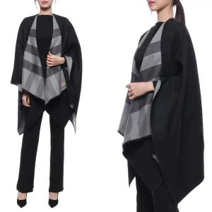 여성 리버시블 체크 울 케이프 코트 (4029404 CHARCOAL 22S)
