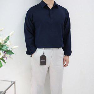 [엠클로]남자 오버핏 히든버튼 반오픈 카라 긴팔 셔츠