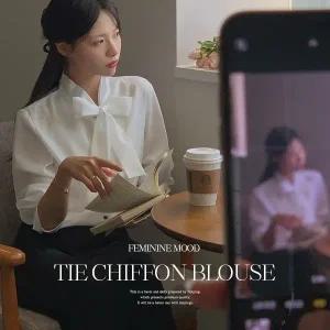 핫핑 [하객룩][포인트룩] 코델 브이넥 타이 쉬폰블라우스