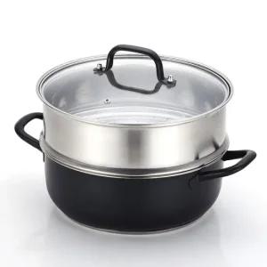 SUS201 블랙시크 스텐 컬러 파티웍 2단 찜기 냄비 세트 28cm