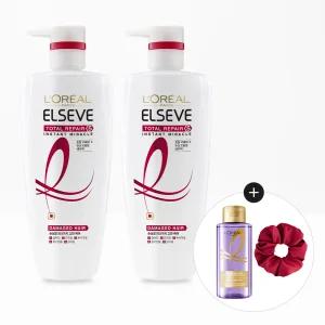 로레알파리 토탈리페어5 대용량 트리트먼트 헤어팩 700ml 2개 히알루론산 샴푸 100ml 버건디 스크런치 증정