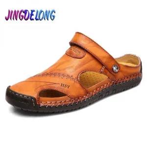 남자 여름 휴양지 남성 샌들 클래식 정품 가죽 부드러운 통기성 신발 디자이너 비치 로마 브랜드 슬라이드