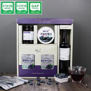 한우지애 간편한 국내산 유기농 블루베리 선물세트(유기농 블루베리 잼 250g+유기농 건 블루베리 100g+유기
