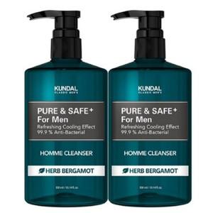 쿤달 남성용 피부 저자극 항균력 99.9% 바디워시 남성청결제 허브베르가못향 300ml 2개