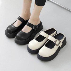 메리제인 버클 키높이 통굽 블로퍼 뮬 구두(5cm) 허밍