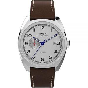 Timex 남성용 Marlin 서브 다이얼 오토매틱 39mm 시계, 브라운/실버톤, 39mm 말린 서브 다이얼 오토매틱