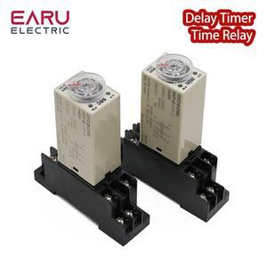 H3Y-2 AC 220V 딜레이 타이머 타임 릴레이 스위치 0 - 30 분초 조절 가능 5A 베이스 소켓 로터리 노브 DPDT