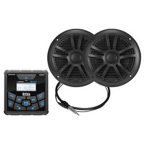 온애이 BOSS 오디오 시스템 MCKGB450B.6 6.5인치 스피커 및 해상 보트 게이지 스테레오 - 블루투스 헤드 유닛, CD DVD 플레이어 없음, AM/FM 라디오 수신기, NOAA 웨더 밴드, IPX6 웨더프루프, USB