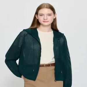 헤지스 여성 25FW 메쉬 후드 집업 가디건 다크그린 HSSW5CC32E3
