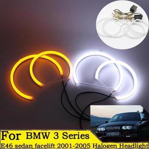 코튼 라이트 스위치백 LED 엔젤 아이 링 키트 BMW 3 시리즈 E46 세단 페이스리프트 2001 할로겐 131mm +