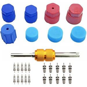 29Pcs 에어컨 밸브 코어 키트 Schrader 액세서리 A/C R12 R134a 냉동 리무버 도구 HVAC 시스템 씰 캡
