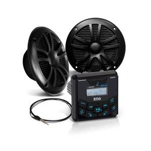 BOSS 오디오 시스템 MCKGB450B.6 6.5인치 스피커 및 해상 보트 게이지 스테레오 - 블루투스 헤드 유닛, CD DVD 플레이어 없음, AM/FM 라디오 수신기, NOAA 웨더 밴드, IPX6 웨더프루프, USB