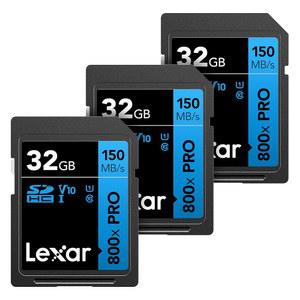 Lexar 32GB(3팩) 고성능 800배 PRO SD 카드, UHS-I, C10, U1, V10, 4K, 최대 150MB/s 읽기 메모리 포인트 앤 슛 및 미드레인지 DSLR 카메라, HD 캠코더(LSD0800P032G-B3NNU)용