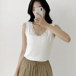 여자 내의 레이스 단추 U넥 SS 날라리 나시