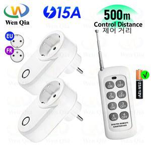 EU FR 무선 원격 제어 소켓 스마트 콘센트, 500m 송신기, 홈 조명 팬 펌프 용 433Mhz 15A 220V 플러그 ON OFF
