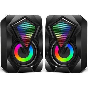 컬러풀한 RGB 조명이 장착된 NJSJ 컴퓨터 스피커, USB 전원 3.5mm 보조 미니 PC 데스크톱 노트북 모니터용 크리스탈 사운드 휴대용 스피커 블랙