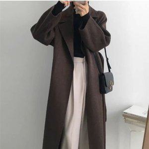 고품질 TC 클래식한 디자인 카라 허리끈 여성 모직 롱코트 겨울코트 모직코트 캐주얼코트 (WFJ8CXE)