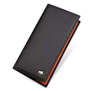 바이슨 데님 RFID 바이폴드 지갑 슬림 신용카드 진짜 가죽 남성 장지갑 지퍼 코인 포켓 W4470오렌지