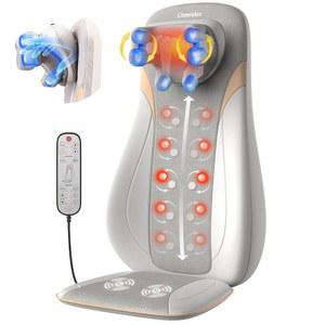 온열 기능이 있는 컴렐랙스 시아츠 넥 앤 백 마사지기, 3D 유니크 V 롤러, 목, 등, 어깨용 딥 티슈 반죽 마사지 의자 패드, 스마트 타이머가 진동 쿠션, PU 가죽