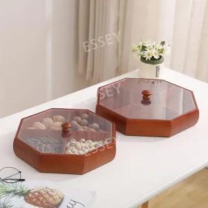구절판 그릇 분할 나눔접시 요리 접시 뚜껑 플레이트 우드 코스