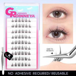 GROINNEYA 노글루 속눈썹 DIY 라슈 클러스터 천연 인조 풀가닥 접착식