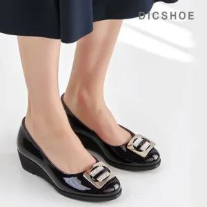 딕슈 여성 큐빅장식 통굽 에나멜 플랫슈즈 4cm PLWS220