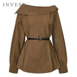 [인베스트] 언발란스 숄더 벨트 셋 블라우스_IN5F1BL5131