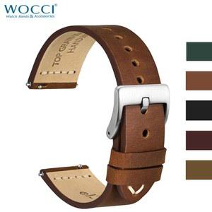 시계 스트랩 시계줄 교체 호환 WOCCI 남성용 탑 그레인 가죽 수제 밴드 버클이 있는 퀵릴리즈 17MM 18MM 19MM 20MM 21MM 22MM 24MM