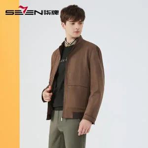 스웨이드 자켓 재킷 가죽 점퍼 Septwolves 클리어런스 남성 가을 겨울 패션 캐주얼 중년용 방풍 스탠드 칼