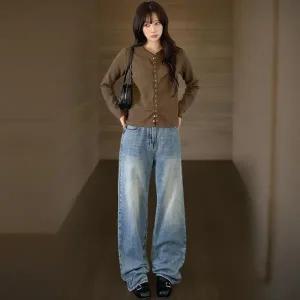 [하프클럽/]여성 심플 레이온 스냅버튼 라운드넥 긴팔 가디건