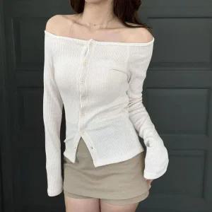 [하프클럽/]여자 레이온 슬림핏 골지 입술넥 긴팔 니트 가디건