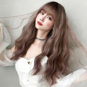 언니네가발 여성 물결펌 긴머리 통가발(애쉬핑크