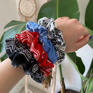 블랙 페이패턴곱창머리끈 니트 라텍스 실크 벨벳