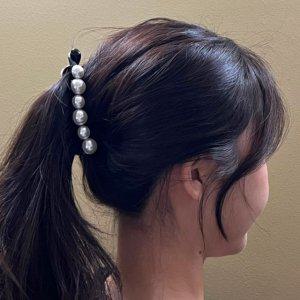블랙 머리핀 진주 올림머리 비녀 웨딩 헤어핀