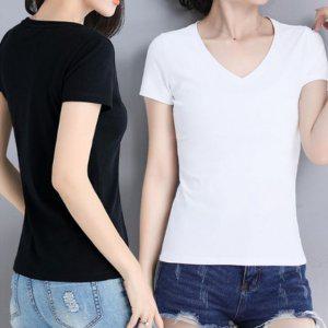 시즌 여성용 스탠다드핏감좋은 속옷 반소매티 V넥 브이컷 티 흰티