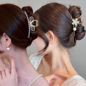 리본 골드 패션헤어핀 집게핀 올림머리핀 헤어악