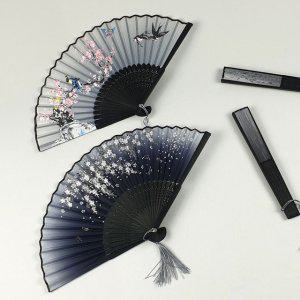 전통 흑색 선물 손 접이식 부채 대나무 무용