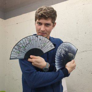 흑색 무용 대나무 매화꽃 전통 부채 손 합죽선