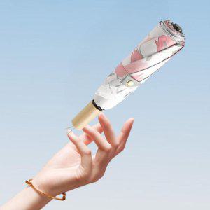 귀여운 우드 손잡이 양산 접이식 우산 휴대용 플라워