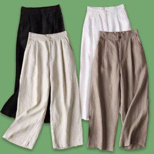 와이드팬츠 린넨바지 통바지 통 여자바지 밴딩