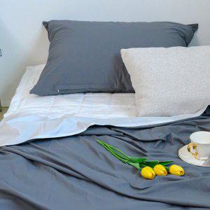 해피니 이불베개세트 여기호텔 고밀도 60수 듀라론 겹이불 베개 슈퍼싱글 SS (차콜) (베개솜 별매)