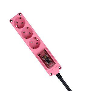 현대일렉트릭 멀티탭 오브제 고용량 누전차단 멀티코드 콘센트 3구 3M (핑크)