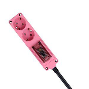 현대일렉트릭 멀티탭 오브제 고용량 누전차단 멀티코드 콘센트 2구 3M (핑크)