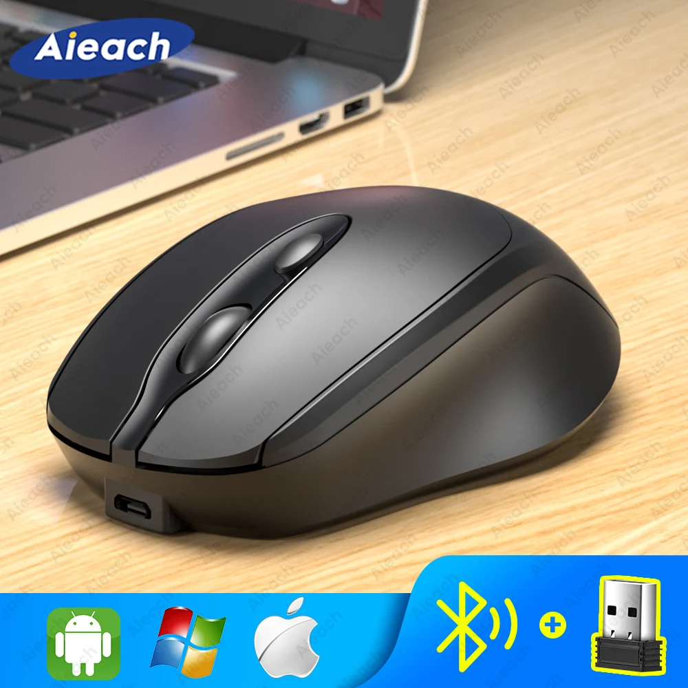 Aieach 충전식 무선 블루투스 마우스 자동 무선 COMPUT MOUS USB 인체 공학적 게이머 마우스 컴퓨터 노트북 Macbook