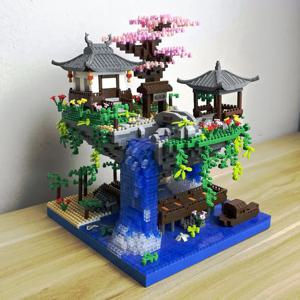 Taohuatan 호수 테마 마이크로 브릭 빌딩 블록 세트, 성인 크리에이티브 완구, 독특한 중국 풍경 모델 벽돌, LED 조명 포함