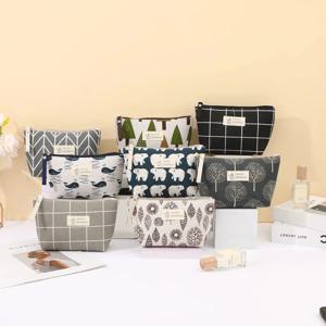 새로운 캔버스 화장품 가방 지퍼 오프닝 키 카드 홀더 만화 학생 연필 케이스 동전 지갑 숙녀 손 휴대용 저장 가방