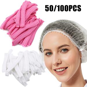50/100PCS 일회용 머리 머리 모자 비 짠 방진 모자 속눈썹 확장 메이크업 도구 통기성 샤워 입욕 모자